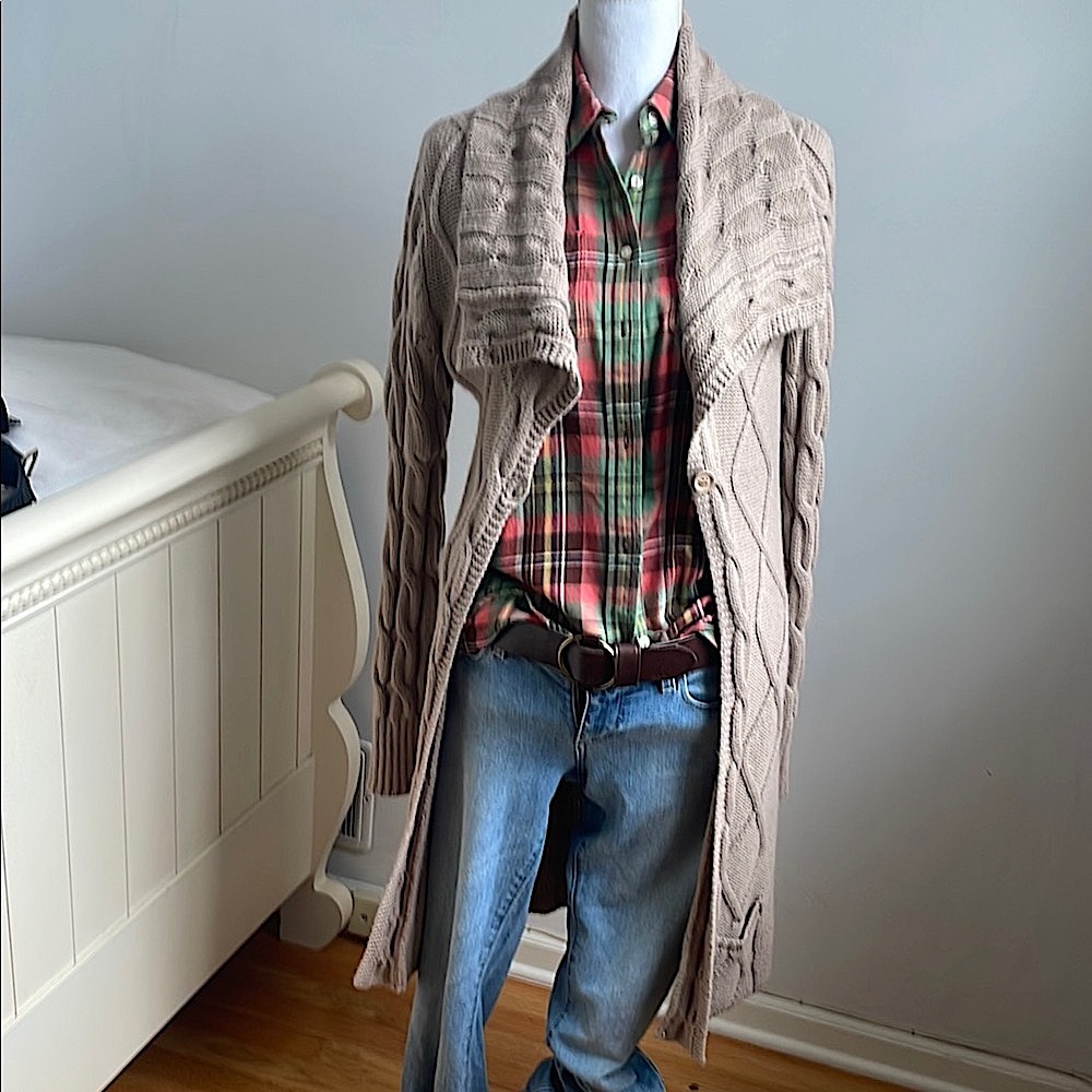 Italian pure baby alpaca long Cable Knit Cardigan NWT